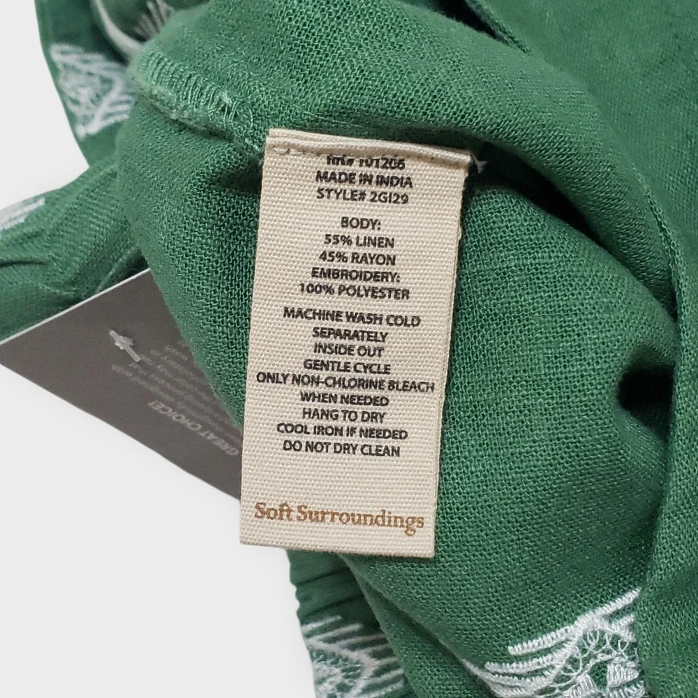NWT Soft Surroundings Green Embroidered Linen Blend Wide Leg Crop Pants Small - Picture 7 of 12